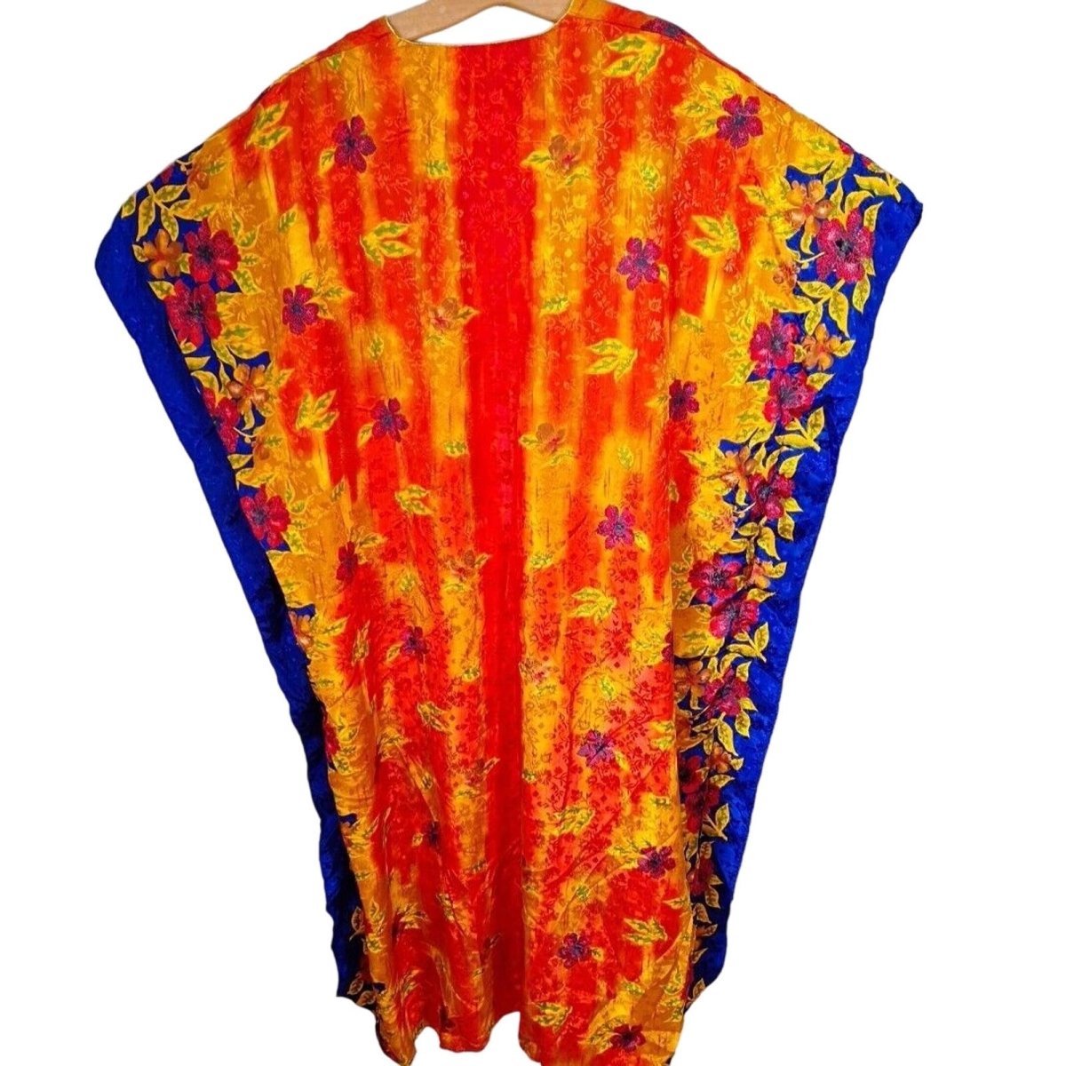 Deadstock Vintage 80s Sunset Orange, Yellow Blue Floral Kaftan One Size - themallvintage The Mall Vintage