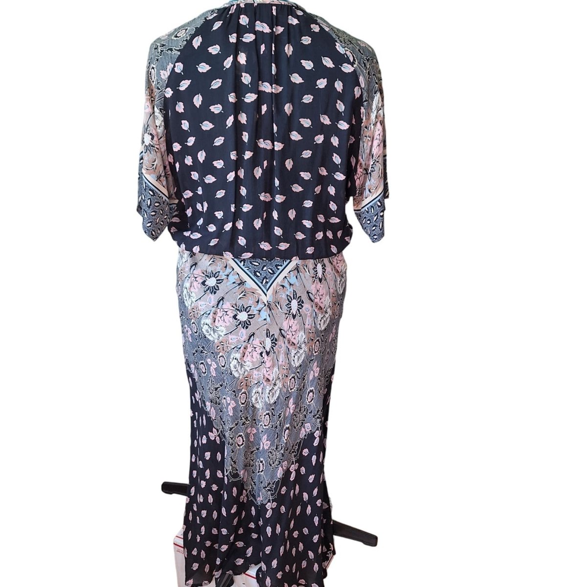Vintage 70s does 30s Semi-Sheer Black Floral Maxi Dress Women Size Large - themallvintage The Mall Vintage