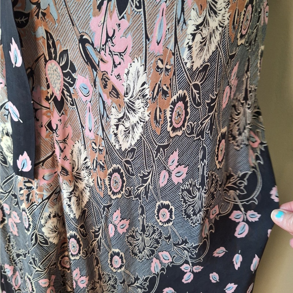 Vintage 70s does 30s Semi-Sheer Black Floral Maxi Dress Women Size Large - themallvintage The Mall Vintage