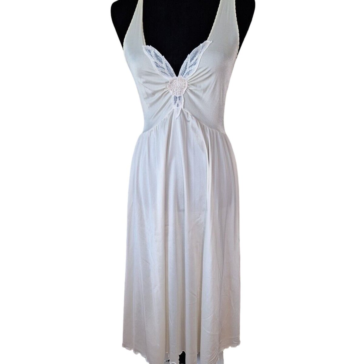 Vintage 80s Olga Cream/Beige Scoop Back Nightgown Slip Dress Women Size M - themallvintage The Mall Vintage