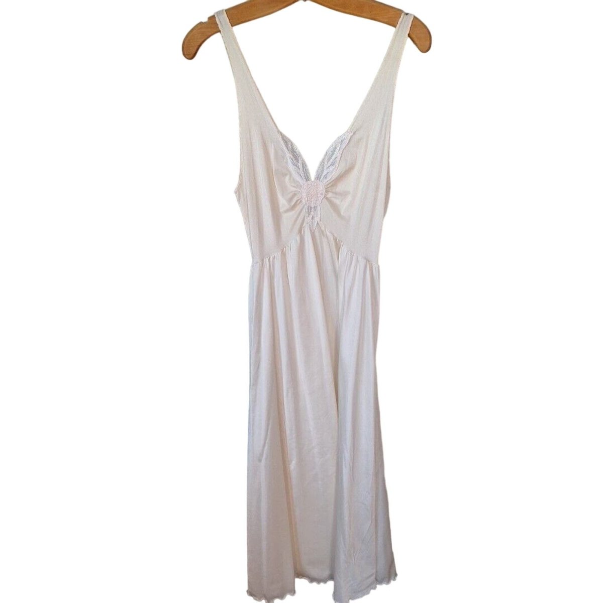 Vintage 80s Olga Cream/Beige Scoop Back Nightgown Slip Dress Women Size M - themallvintage The Mall Vintage