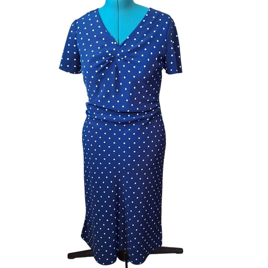 Vintage 90s/Y2K Navy Blue Polka Dot Flutter Sleeve Dress Women Size 8 Medium - themallvintage The Mall Vintage