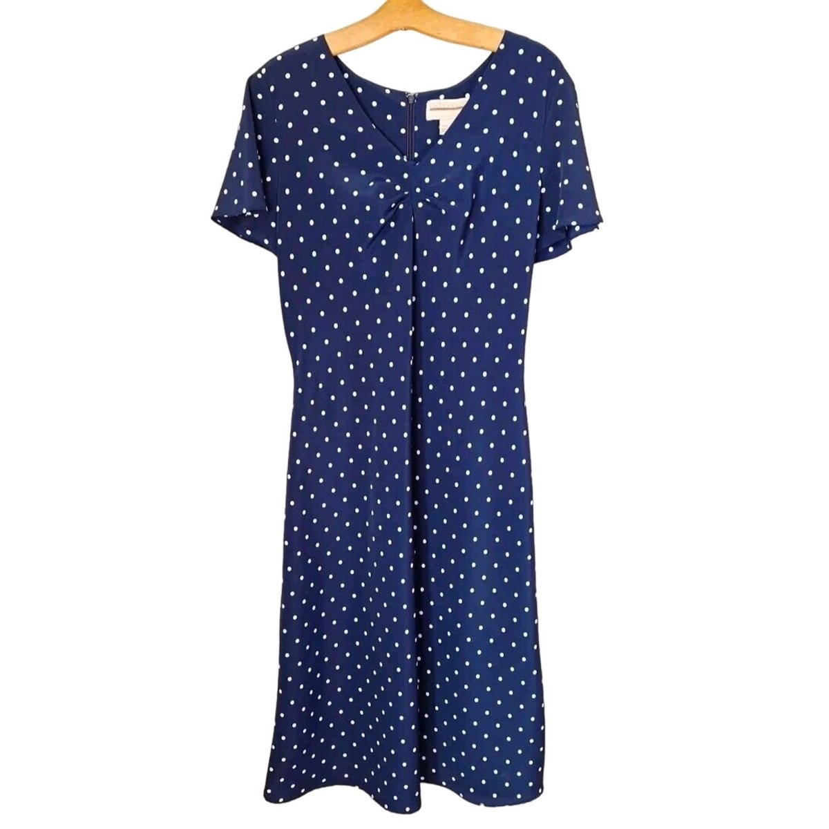 Vintage 90s/Y2K Navy Blue Polka Dot Flutter Sleeve Dress Women Size 8 Medium - themallvintage The Mall Vintage
