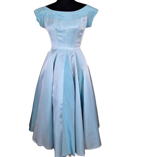 Vintage 50s Aqua Party Dress Women S/M Bust 36" Waist 27" AS IS - themallvintage The Mall Vintage