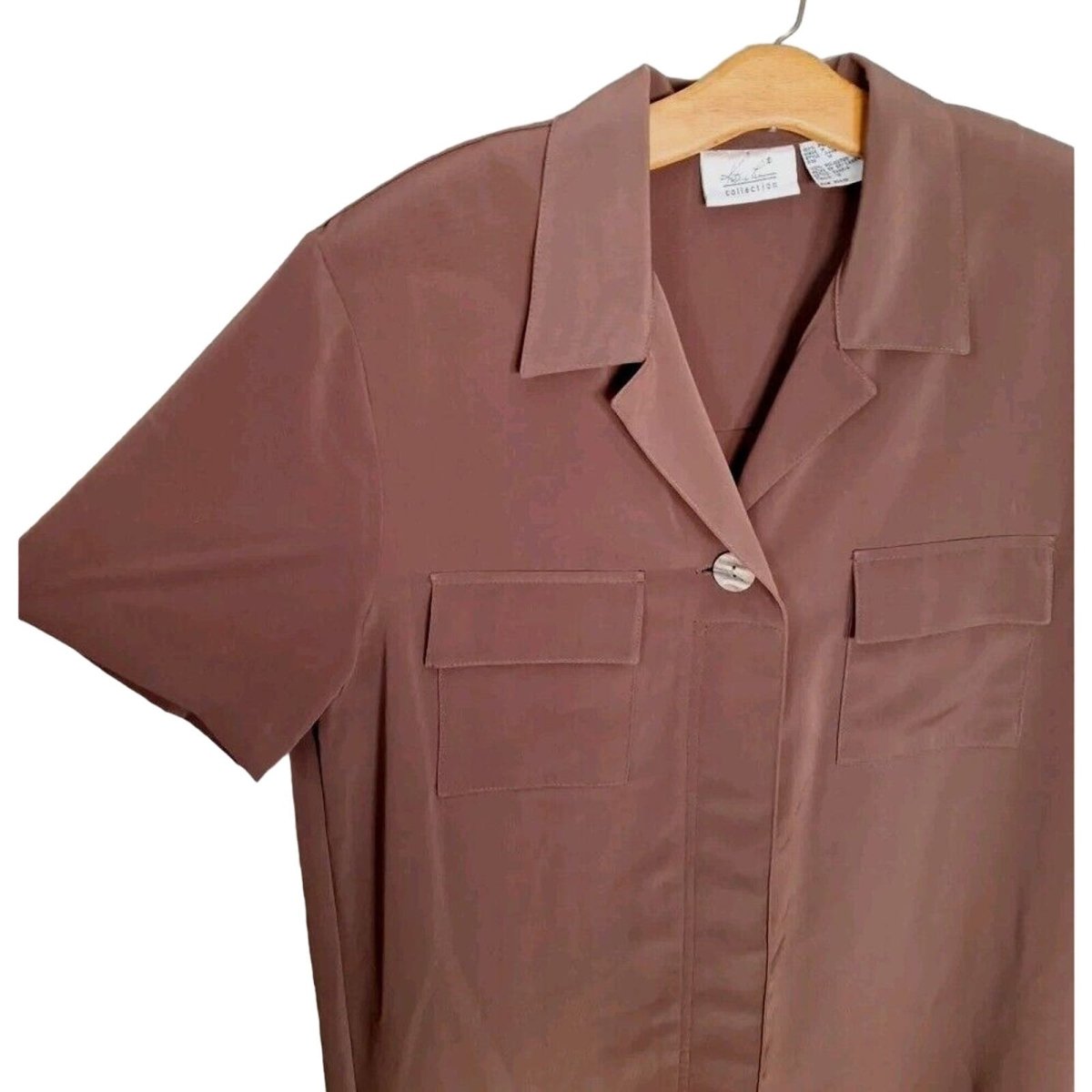 Vintage 80s/90s Brown Button Front Minimalist Shirt Dress Women Size Medium - themallvintage The Mall Vintage