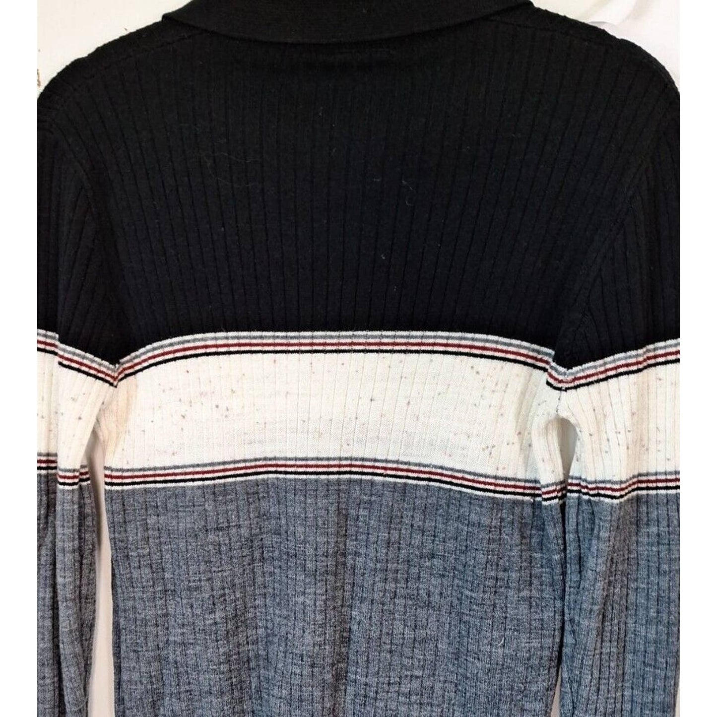 Vintage 70s Striped Ribbed Knit Collared Sweater Size Women Medium