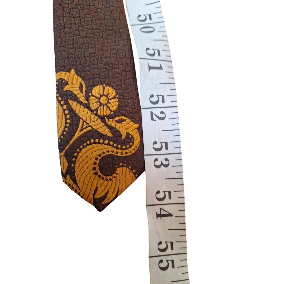 Vintage 70s Brown/Goldenrod Novelty Floral Bird Tie Men Unisex O/S - themallvintage The Mall Vintage