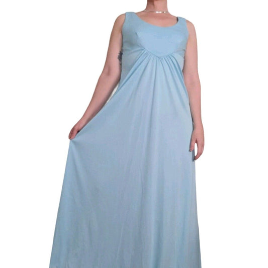 Vintage 70s Light Blue Empire Waist Maxi Dress Size Medium 8/10 Women AS IS - themallvintage The Mall Vintage 1970s Dresses Goddess