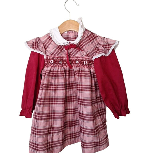 Vintage 70s/80s Polly Flinders Red Plaid Smocked Dress Size 3T/4T Girls - themallvintage The Mall Vintage 1970s 1980s Dresses