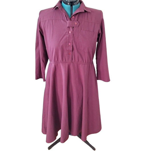 Vintage 80s Maroon Shirt Dress Size L/XL Women - themallvintage The Mall Vintage 1980s Dresses New Arrival