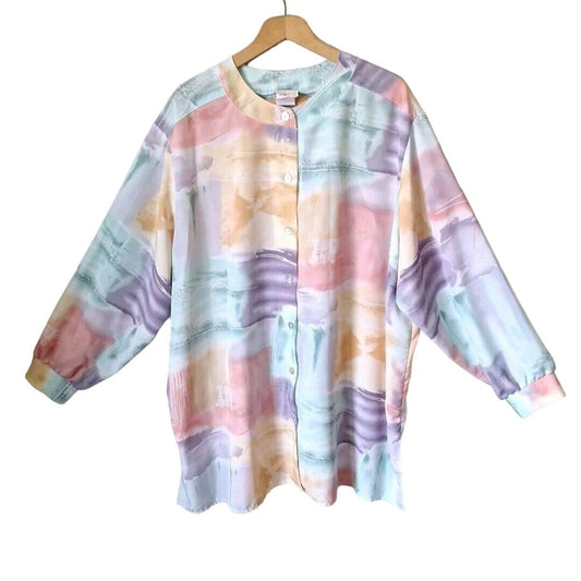 Vintage 80s Pastel Watercolor Blouse Size 2X Women - themallvintage The Mall Vintage 1980s Blouses New Arrival