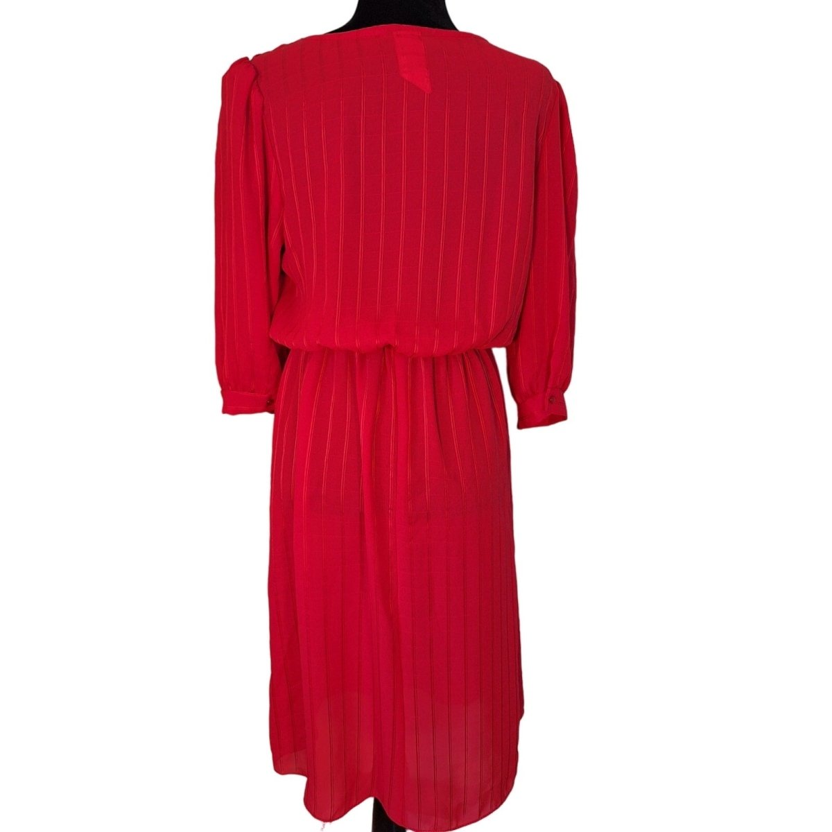 Vintage 80s Red Blouson 3/4 Sleeve Midi Dress Size S/M Women - themallvintage The Mall Vintage 1970s 1980s Dresses