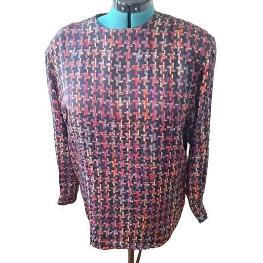 Vintage 80s Silk Back Button Blouse Size Large Women - themallvintage The Mall Vintage 1980s Silk Tops