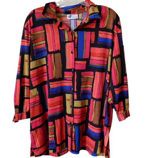 Vintage 80s/90s Abstract Blouse Size 3X Women - themallvintage The Mall Vintage 1990s New Arrival Plus Size