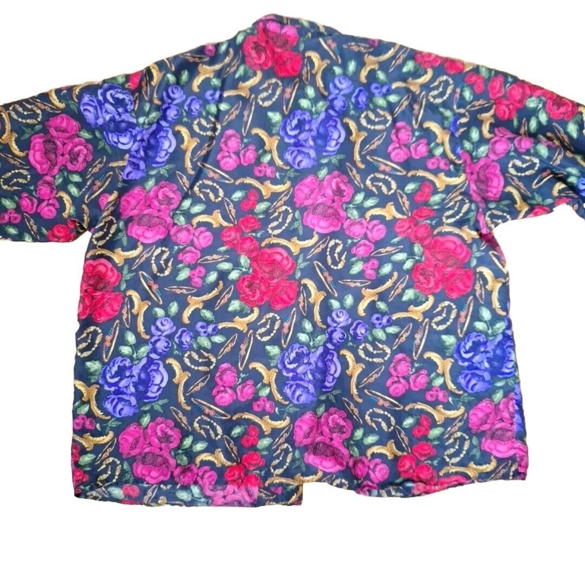 Vintage 80s/90s All Silk Blouse with Floral and Gold Leaf Detail Women Plus Size 26/28 - themallvintage The Mall Vintage