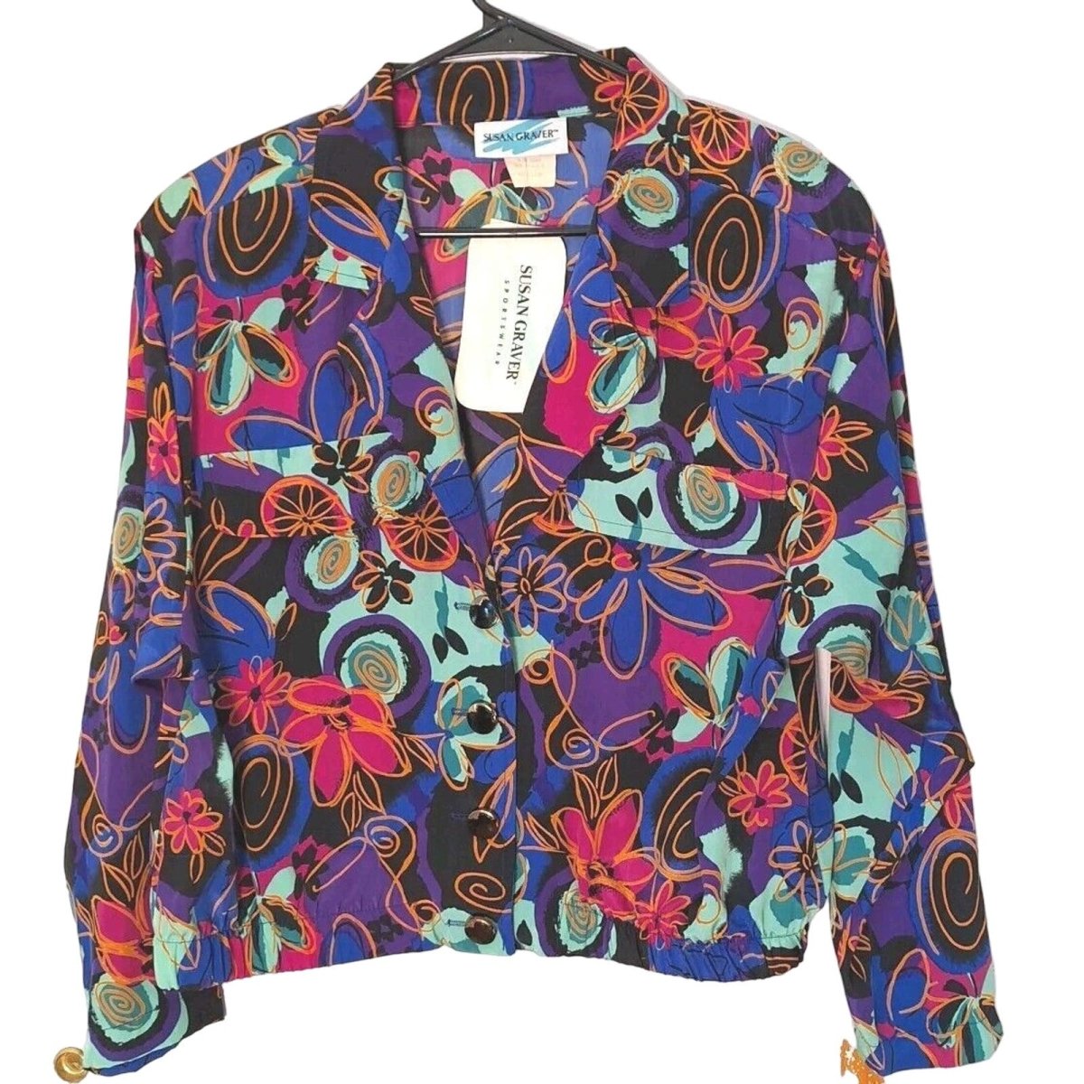 Vintage 80s/90s Bright Floral Lightweight Statement Jacket Women Size Medium - themallvintage The Mall Vintage