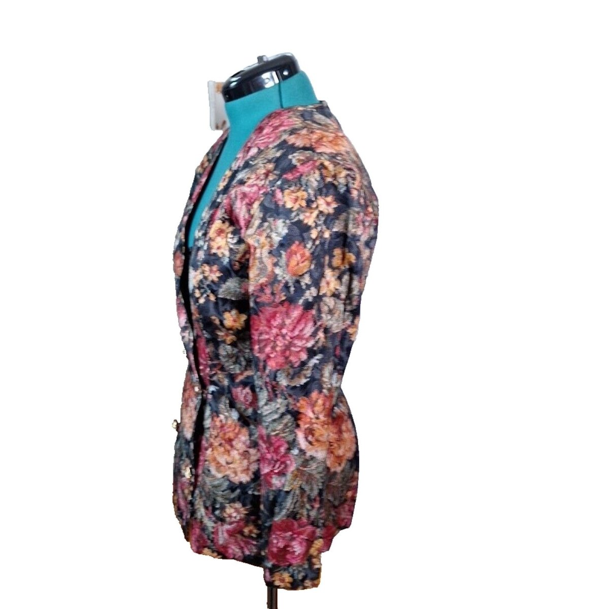 Vintage 80s/90s Hip Length Floral Double Breasted Blazer Women Size Large - themallvintage The Mall Vintage