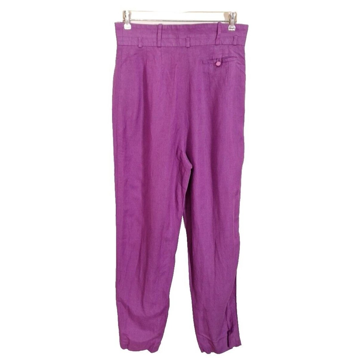 Vintage 80s/90s Purple Linen Blend Paper Bag Pants Women Size M Waist 28" to 29" - themallvintage The Mall Vintage