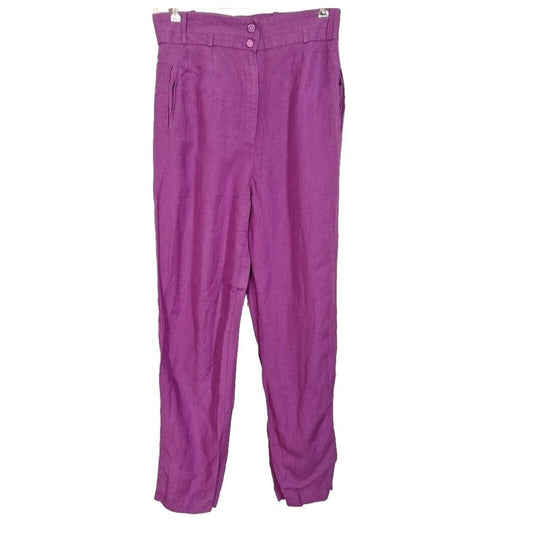 Vintage 80s/90s Purple Linen Blend Paper Bag Pants Women Size M Waist 28" to 29" - themallvintage The Mall Vintage