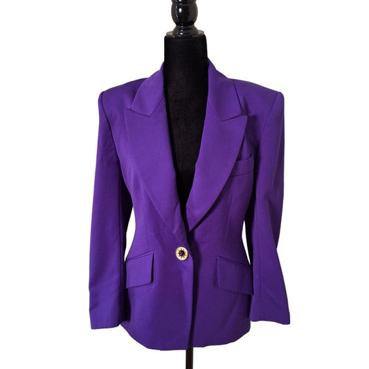 Vintage 80s/90s Purple Wool Peak Lapel Blazer Jacket Women Size 4/6 Small to Medium - themallvintage The Mall Vintage 1980s 1990s Blazers