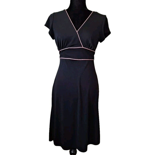 Vintage 90s Black Emipre Waist Dress w/Pink Trim Size S/M Women - themallvintage The Mall Vintage 1990s Dresses Goth