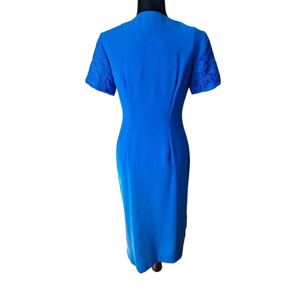Vintage 90s does 40s Bright Blue Button Front Wiggle Dress Women Size 4/6 - themallvintage The Mall Vintage
