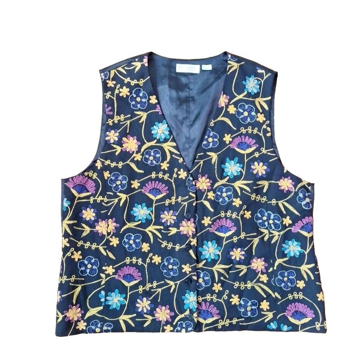 Vintage 90s Floral Embroidered Vest Women Size 2X Chest 50" - themallvintage The Mall Vintage 1980s 1990s New Arrival