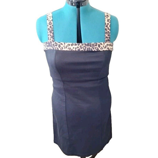 Vintage 90s Leopard Trim Mini Dress Women Size Large Junior's 13 - themallvintage The Mall Vintage