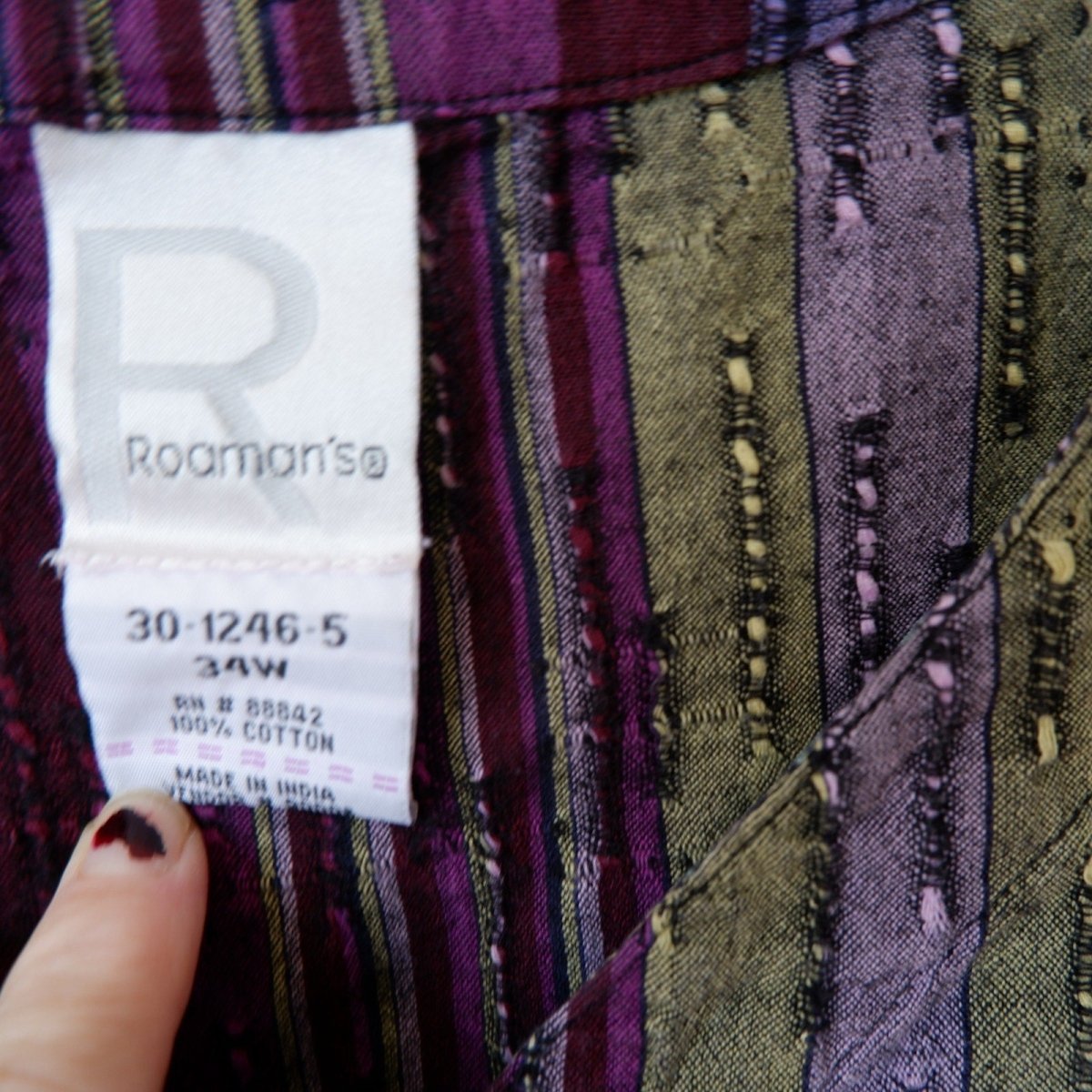 Vintage 90s Purple Cotton Boho Blouse Size 34W 4X/5X Women - themallvintage The Mall Vintage Boho New Arrival Plus Size