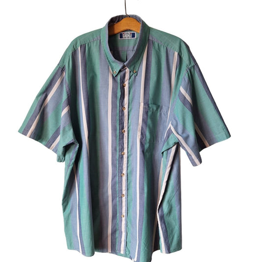 Vintage Blue/Green Striped Short Sleeve Button Down Shirt Men Size 3XLT - themallvintage The Mall Vintage