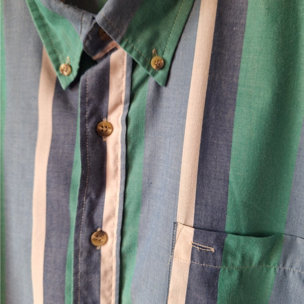 Vintage Blue/Green Striped Short Sleeve Button Down Shirt Men Size 3XLT - themallvintage The Mall Vintage