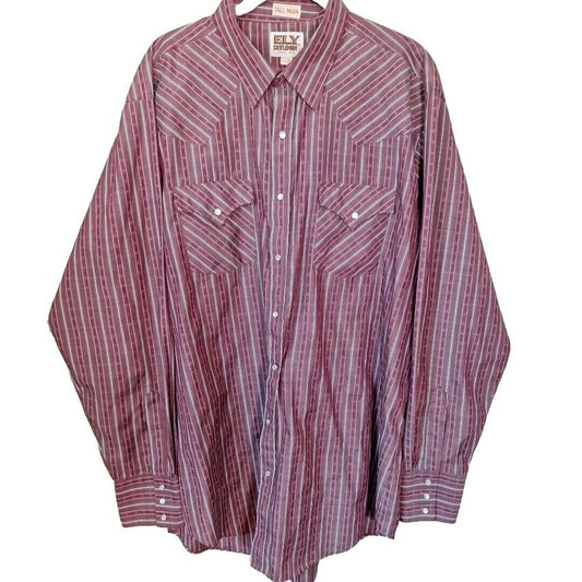 Vintage Maroon Pearl Snap Shirt Western Men Size XL TALL 17.5 - themallvintage The Mall Vintage 1980s Menswear New Arrival