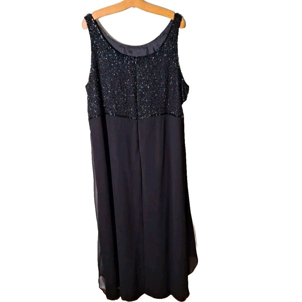 Y2K Black Beaded Empire Waist Chiffon Dress Women Size 2X 18/20 - themallvintage The Mall Vintage
