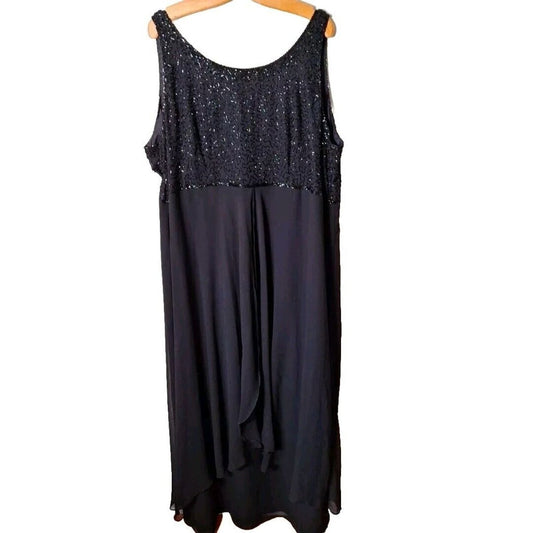 Y2K Black Beaded Empire Waist Chiffon Dress Women Size 2X 18/20 - themallvintage The Mall Vintage