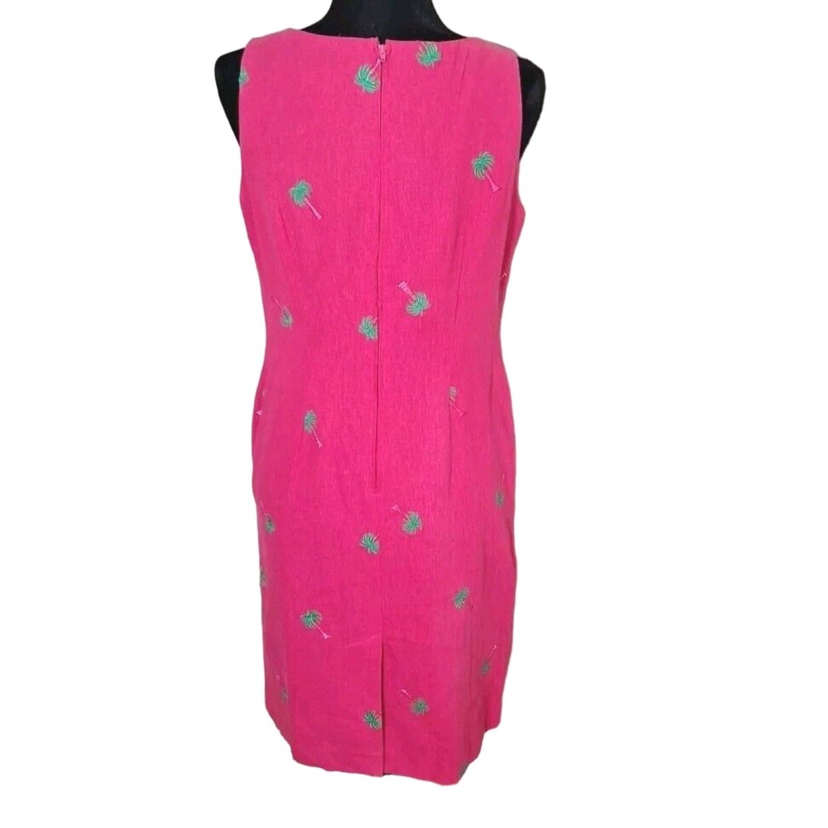 Y2K Hot Pink Linen Blend Palm Tree Embroidered Sheath Dress Women Size 6 Medium - themallvintage The Mall Vintage 1990s Dresses New Arrival