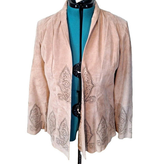 Y2K Tan Suede Boho Bell Sleeve Jacket Women Size 10 - themallvintage The Mall Vintage