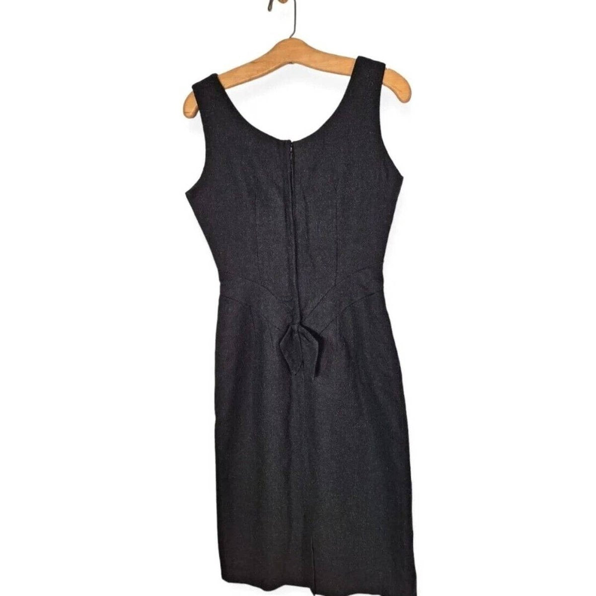 50s/60s Black Wool Wiggle Dress Medium - themallvintage The Mall Vintage