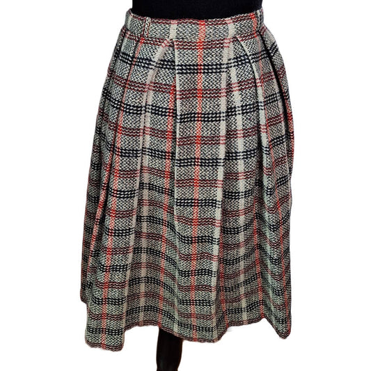 60s Wool Plaid Midi Skirt XS Waist 25" - themallvintage The Mall Vintage