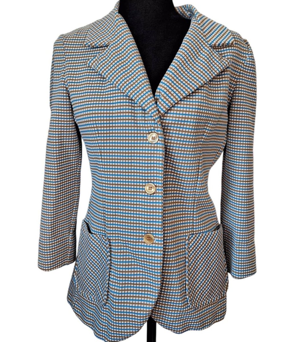 60s/70s That Girl Micro Check Jacket Size: M/L Bust/Chest 38-40 - themallvintage The Mall Vintage
