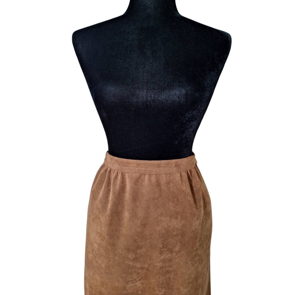 70s Brown Faux Suede Midi Skirt Size Medium Waist 27" to 31" - themallvintage The Mall Vintage