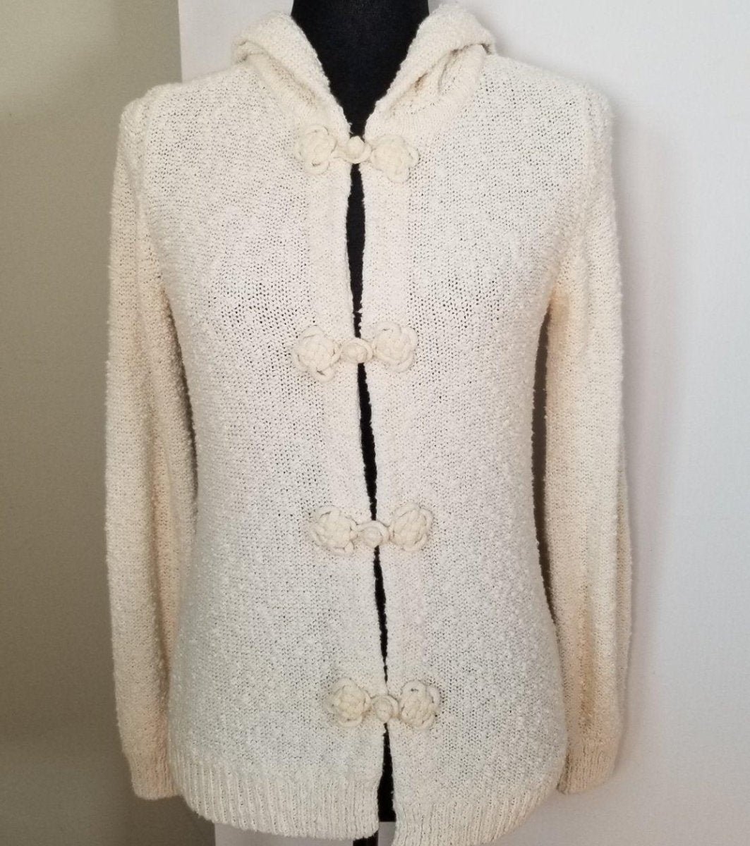 70s Hark Cream Boucle Knit Hooded Sweater Small - themallvintage The Mall Vintage