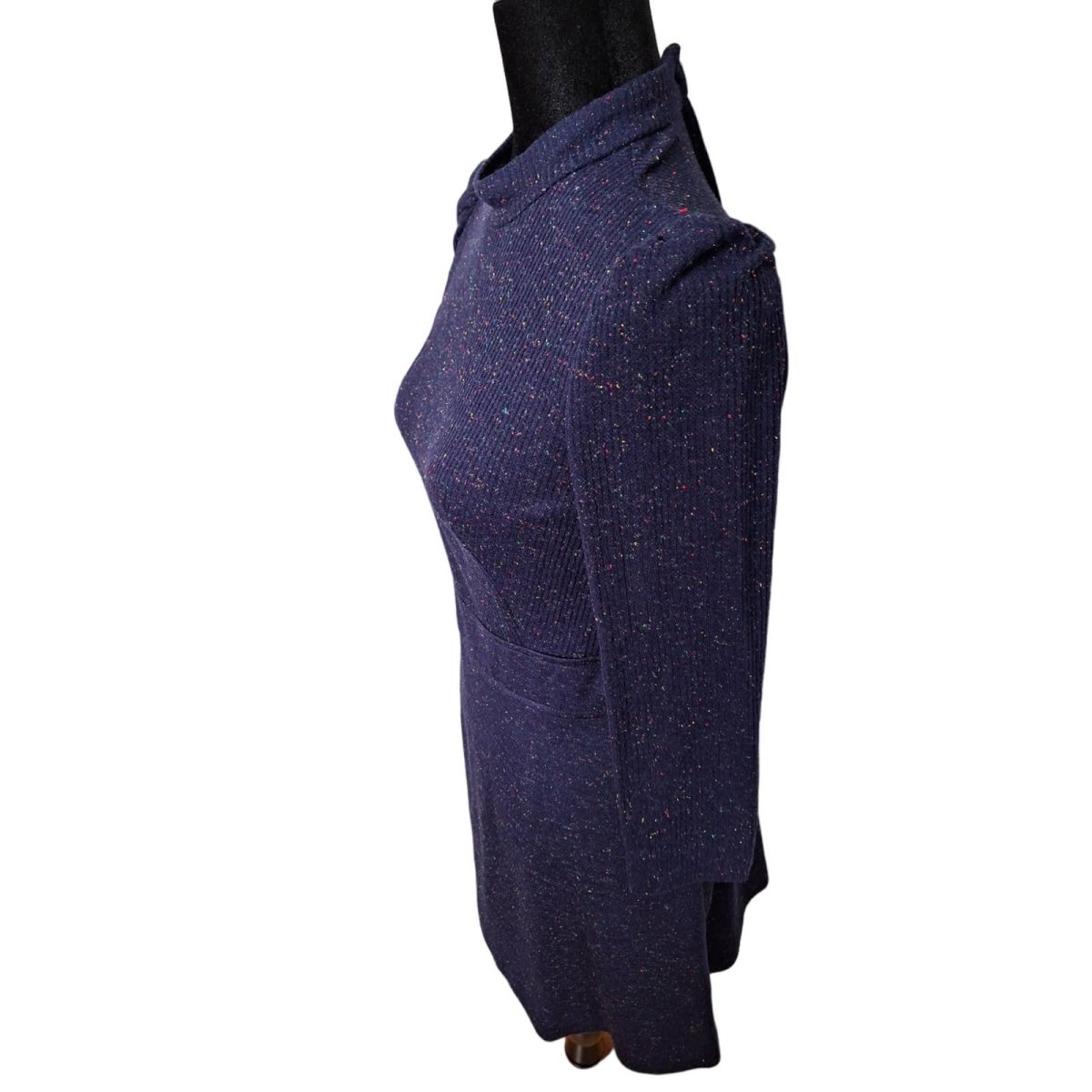 70s Navy Blue Rainbow Flecked Knit Dress w/Vest Size 11 Modern S/M - themallvintage The Mall Vintage
