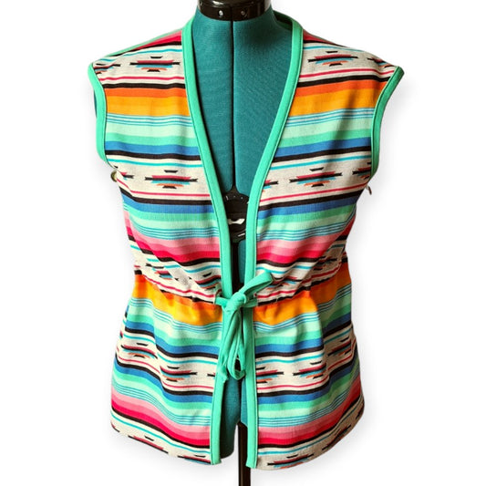 70s Poly Knit Neon Green Southwestern Print Vest Bust/Chest 40"-44" - themallvintage The Mall Vintage