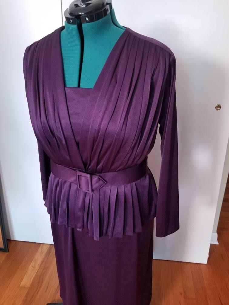 70s Purple Disco Era Dress Set 16 L/XL - themallvintage The Mall Vintage