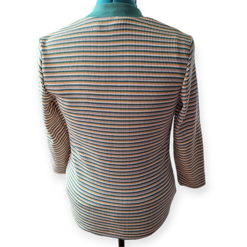 70s Ribbed Knit Polyester Striped Cardigan Set 14 Bust/Chest 40" to 44" - themallvintage The Mall Vintage