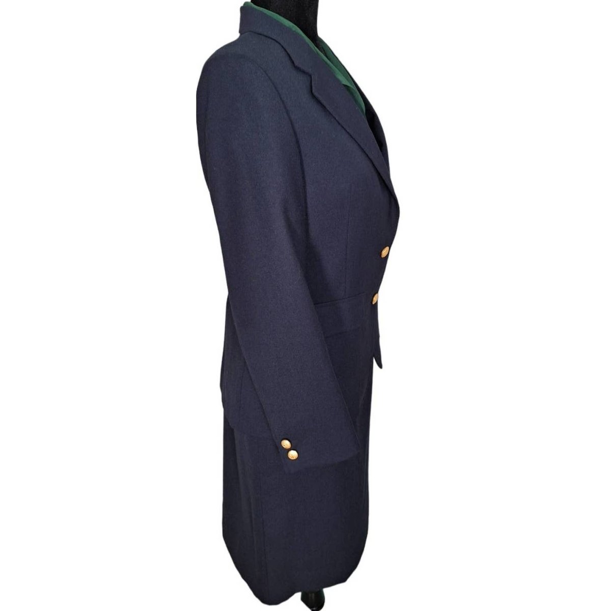 70s/80s Navy Blue Gold Button Skirt Suit Size 4/6 - themallvintage The Mall Vintage