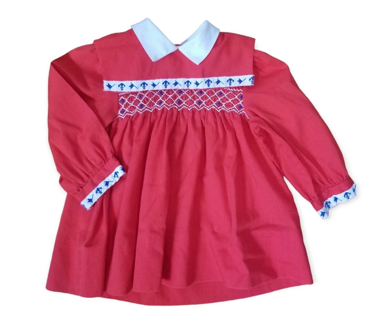 70s/80s Polly Flinders Smocked Red Anchor Dress 2T - themallvintage The Mall Vintage 1970s 1980s Baby