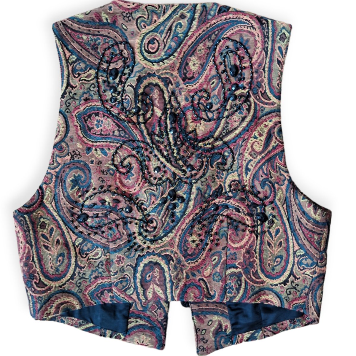 80s/90s Beaded Tapestry Vest by Andrea Jovine - themallvintage The Mall Vintage