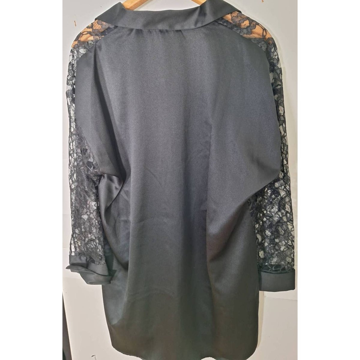 80s/90s Black Sheer Lace Oversized Button Up Lingerie Shirt Size Small Chest up to 50" - themallvintage The Mall Vintage