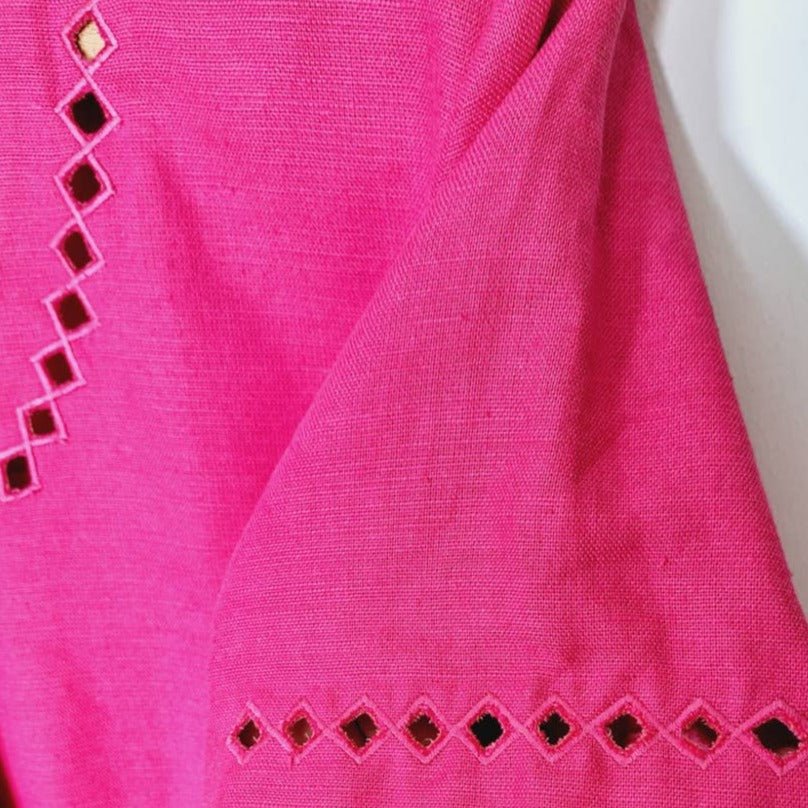 80s/90s Hot Pink Button Front Dress Size 10 M/L - themallvintage The Mall Vintage